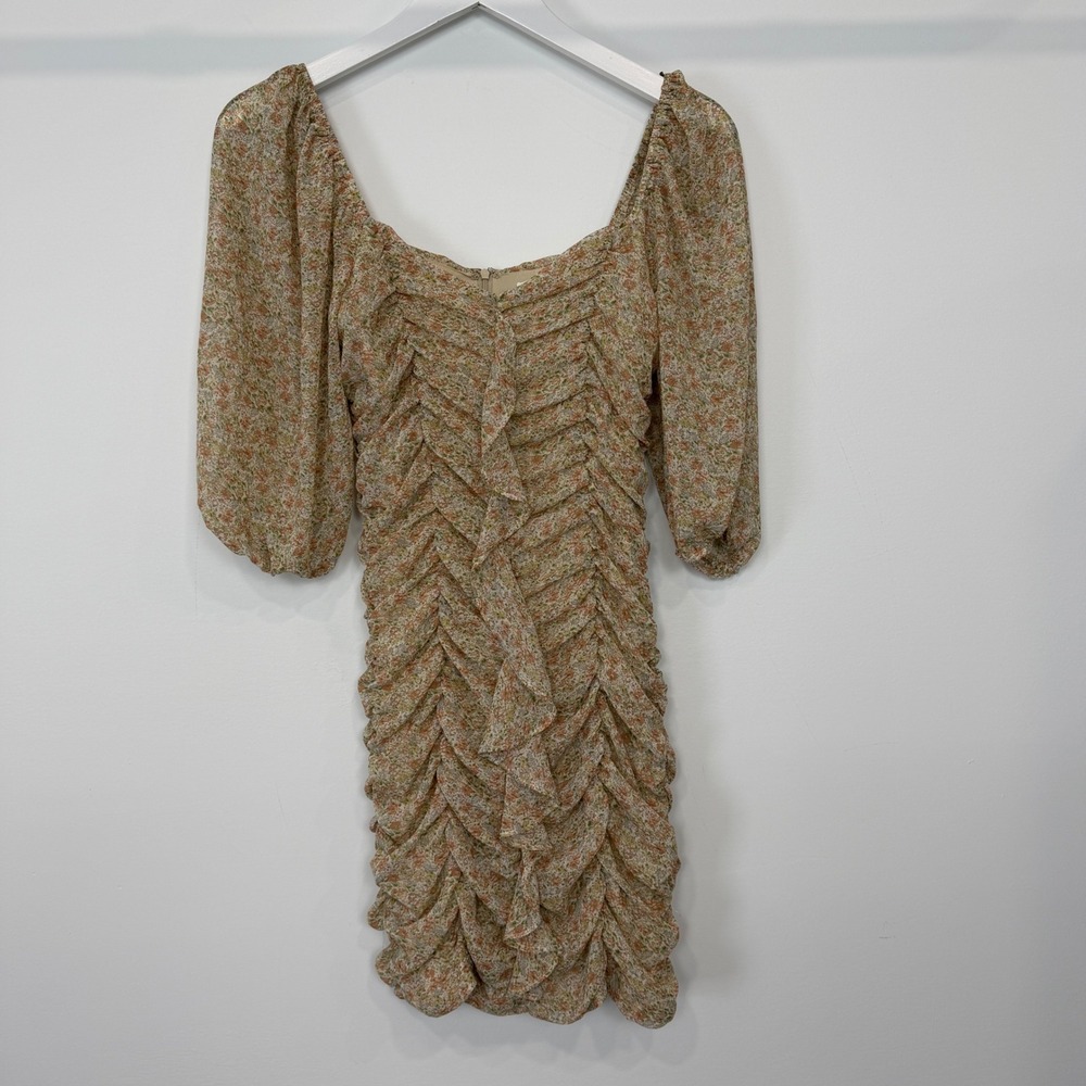 Storia Floral Ruched Mini Dress S Puff Sleeve Cottagecore Prarie Coquette Dall
